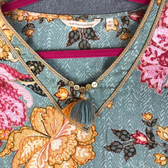 Soft surroundings floral boho cottagecore tassel tunic top size S - Picture 2 of 9